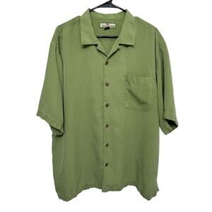 Tommy Bahama Men's 100% Silk Short Sleeve Button Up Shirt Green Summer Resort XL